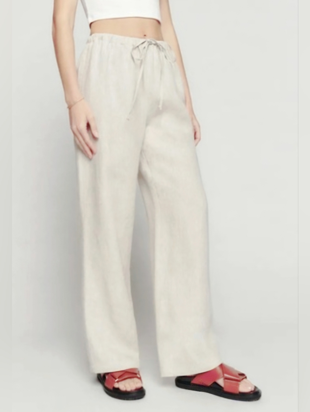 Tahari Relaxed Wide-Leg Drawstring Pants - Cream